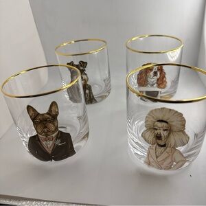 West Elm Dapper Animal Collection Bis Printed Mixed Dog Glasses Set Of 4